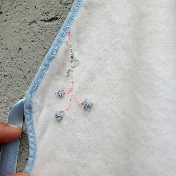 Vintage Baby Cape White Flannel with Blue Ribbon Trim Hand Embroidery - Picture 2 of 9